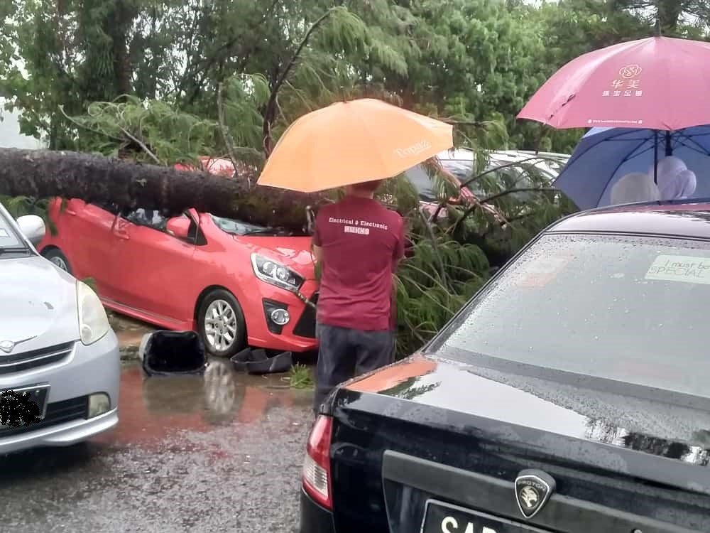 Jururawat terselamat, pokok hempap kereta di Hospital Likas